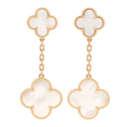 Van Cleef & Arpels 18K Yellow Gold Mother of Pearl 2 Motifs Magic Alhambra Earrings 1 of 5