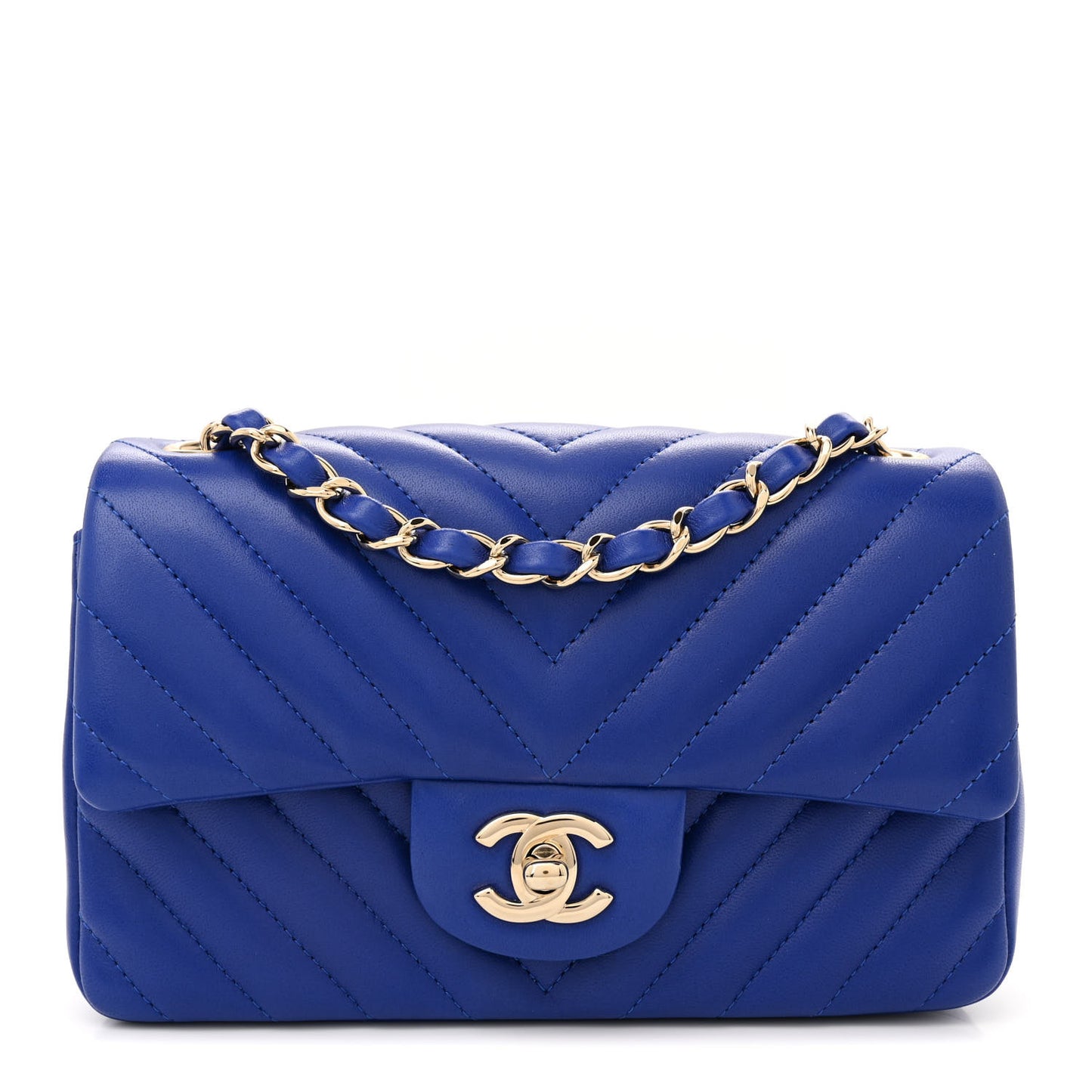 Lambskin Chevron Quilted Mini Rectangular Flap Blue