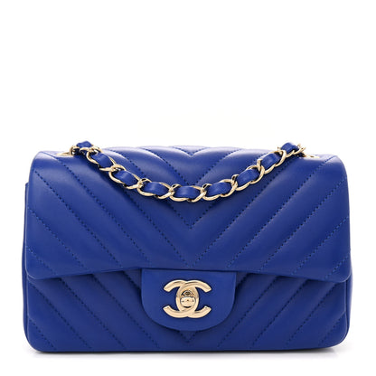 Chanel Lambskin Chevron Quilted Mini Rectangular Flap Blue 1 of 11
