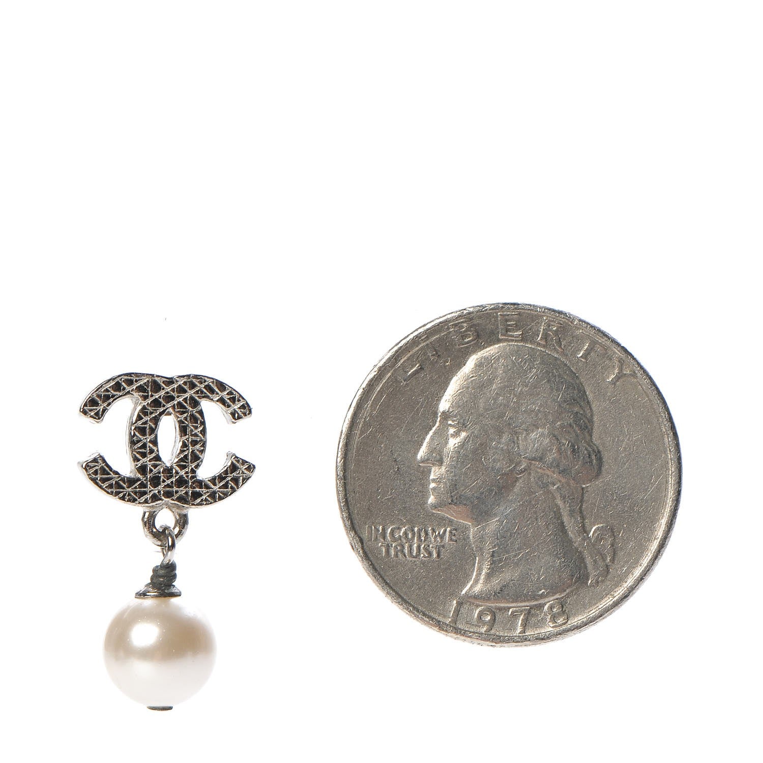 Chanel Pearl CC Drop Earrings Silver 2 of 5