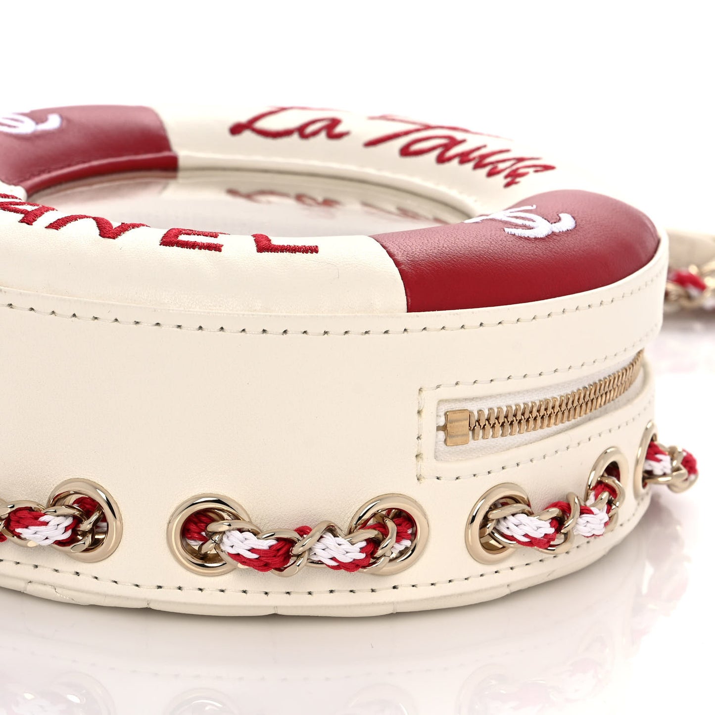 Lambskin Coco Lifesaver Round Bag Red White