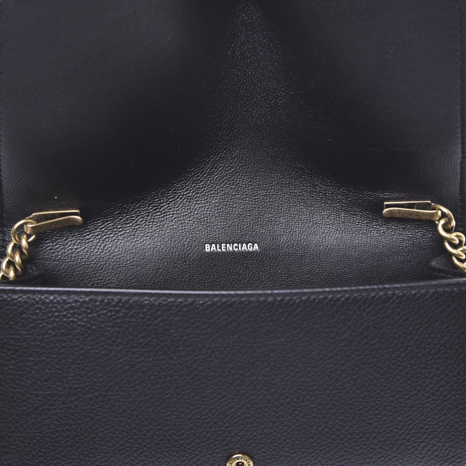 Balenciaga Grained Calfskin Logo Cash Phone Holder Wallet On Chain Black White 9 of 11