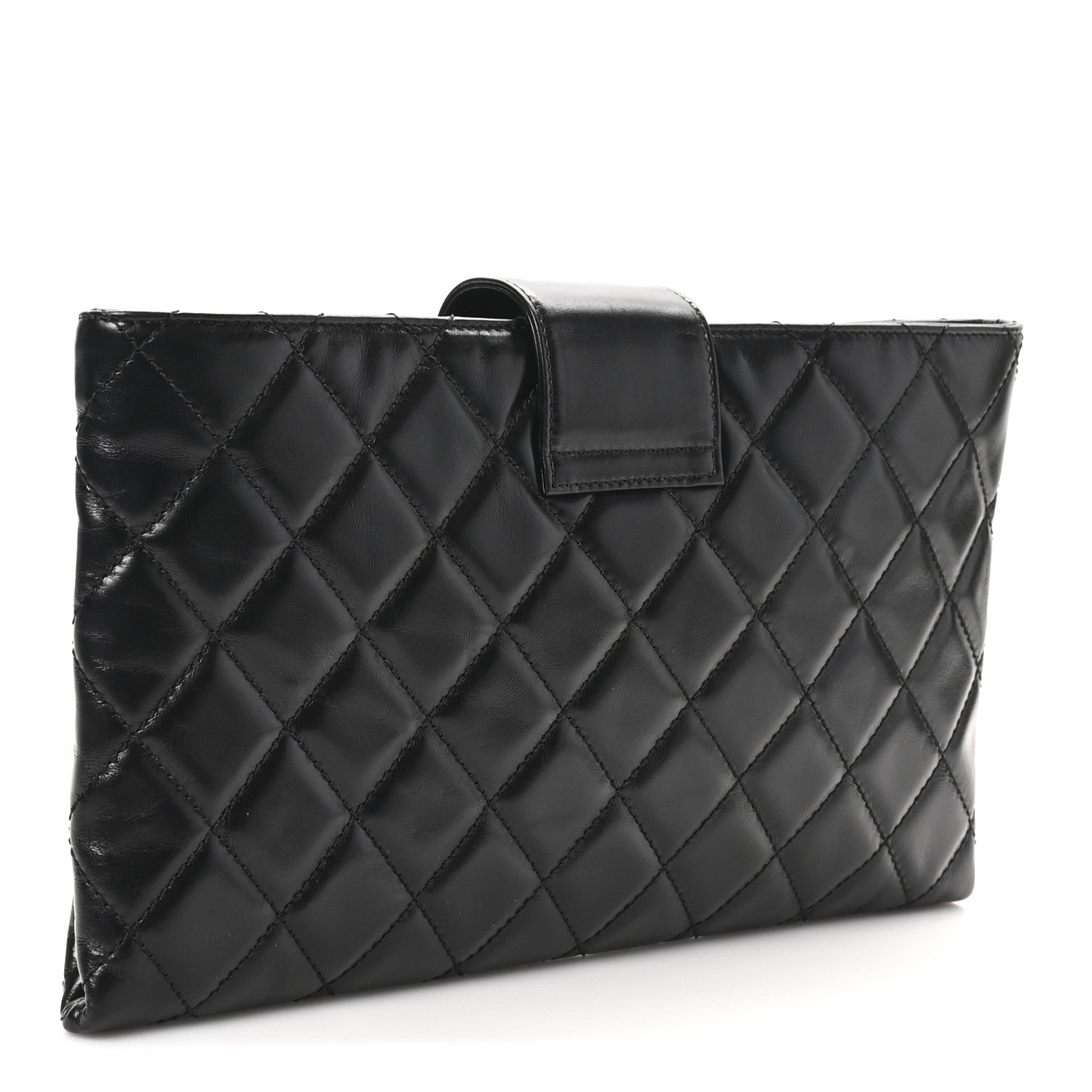 Chanel Glazed Calfskin Quilted Coco Pleats Clutch Black 3 of 8