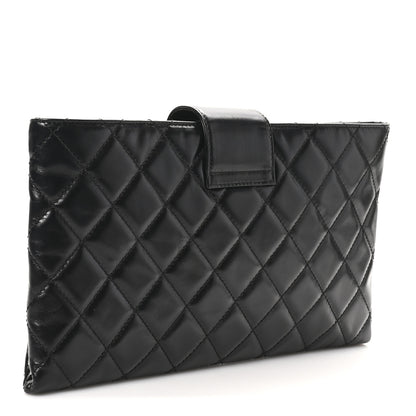 Chanel Glazed Calfskin Quilted Coco Pleats Clutch Black 3 of 8