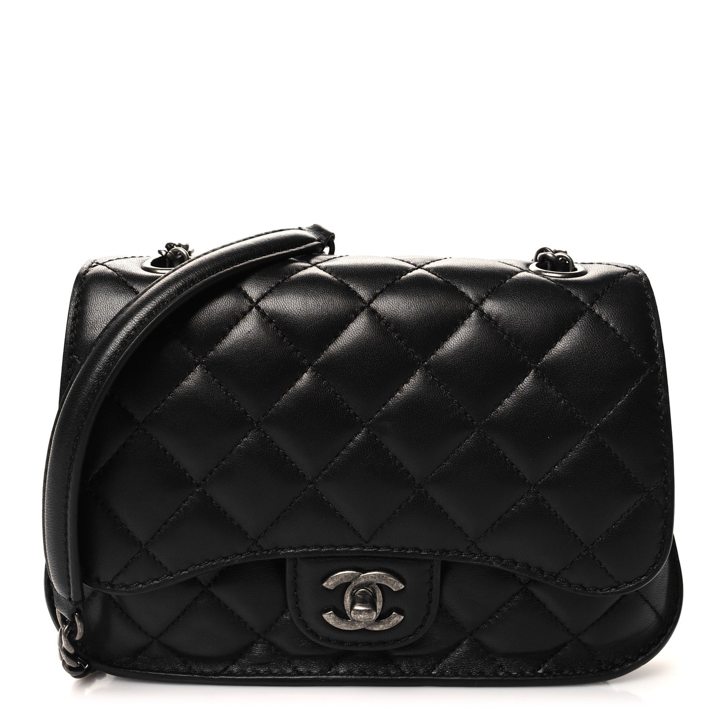 Lambskin Quilted Small Natural CC Flap Black