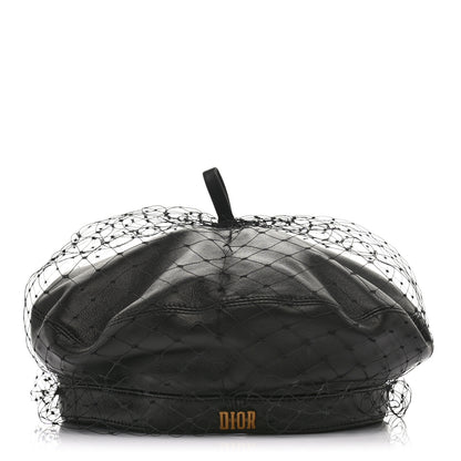 Christian Dior Lambskin Arty Beret Cap with Veil 57 Black 6 of 9