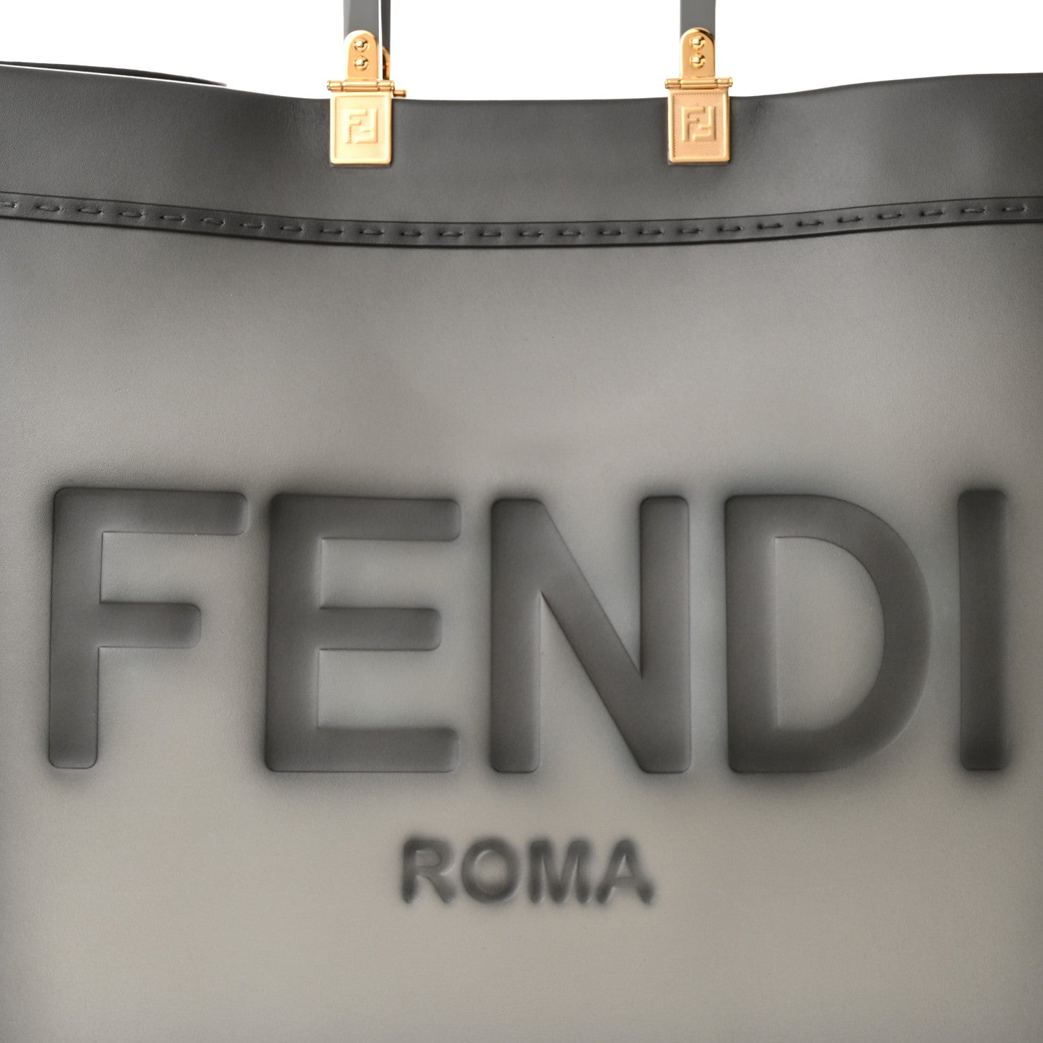 Fendi Vitello King Tamponato Plexiglass Logo Embossed Large Fendi Sunshine Shopper Tote Ghiaccio 7 of 10