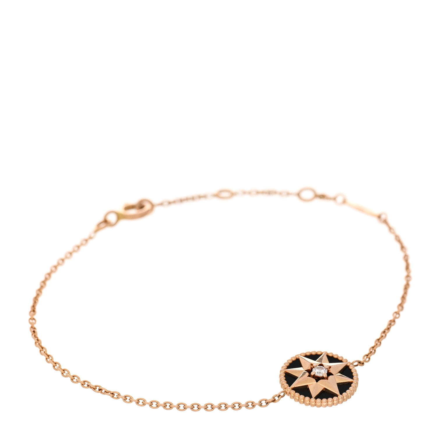 Christian Dior 18K Rose Gold Diamond Black Onyx Rose Des Vents Bracelet 1 of 3