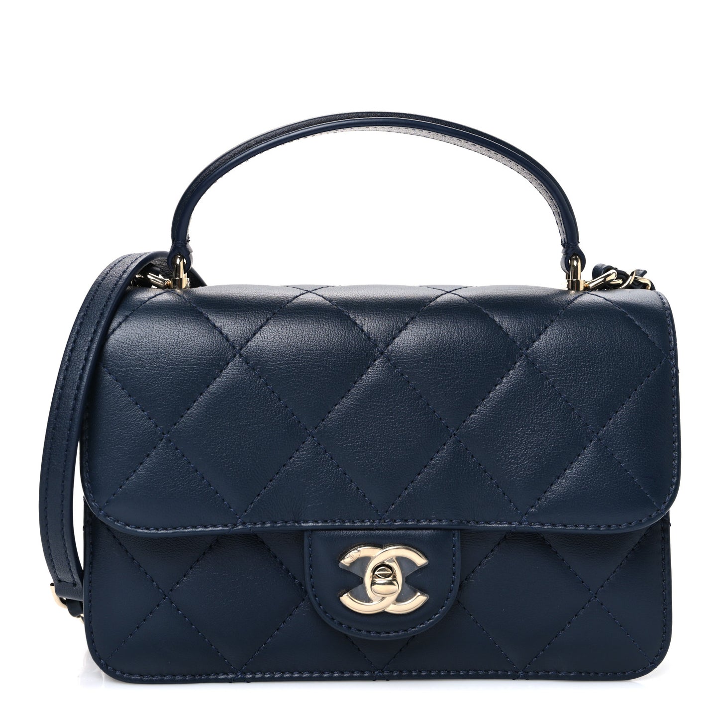Calfskin Quilted Small Coco Lady Flap Navy Navy