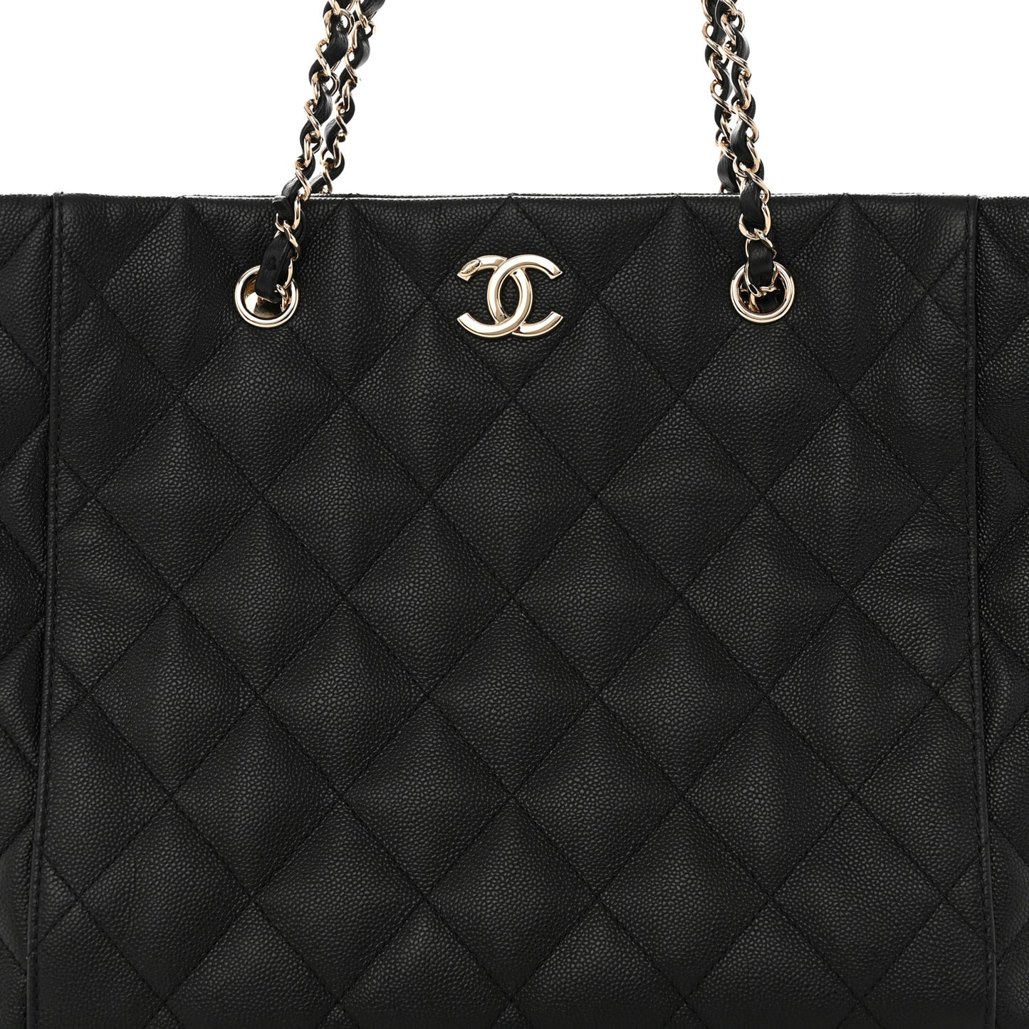 Caviar Quilted Large Shopping Tote Black
