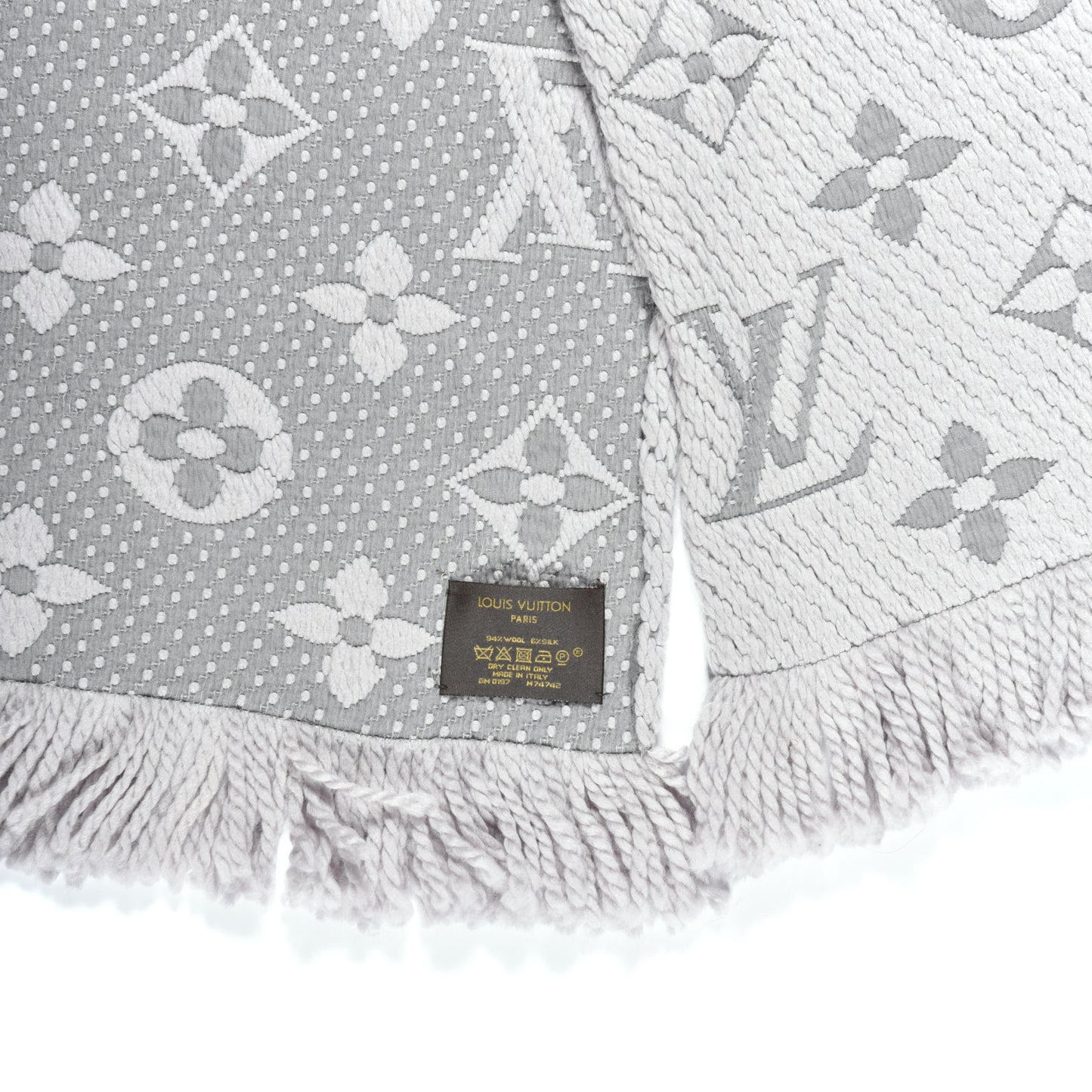 Wool Silk Logomania Scarf Pearl Grey