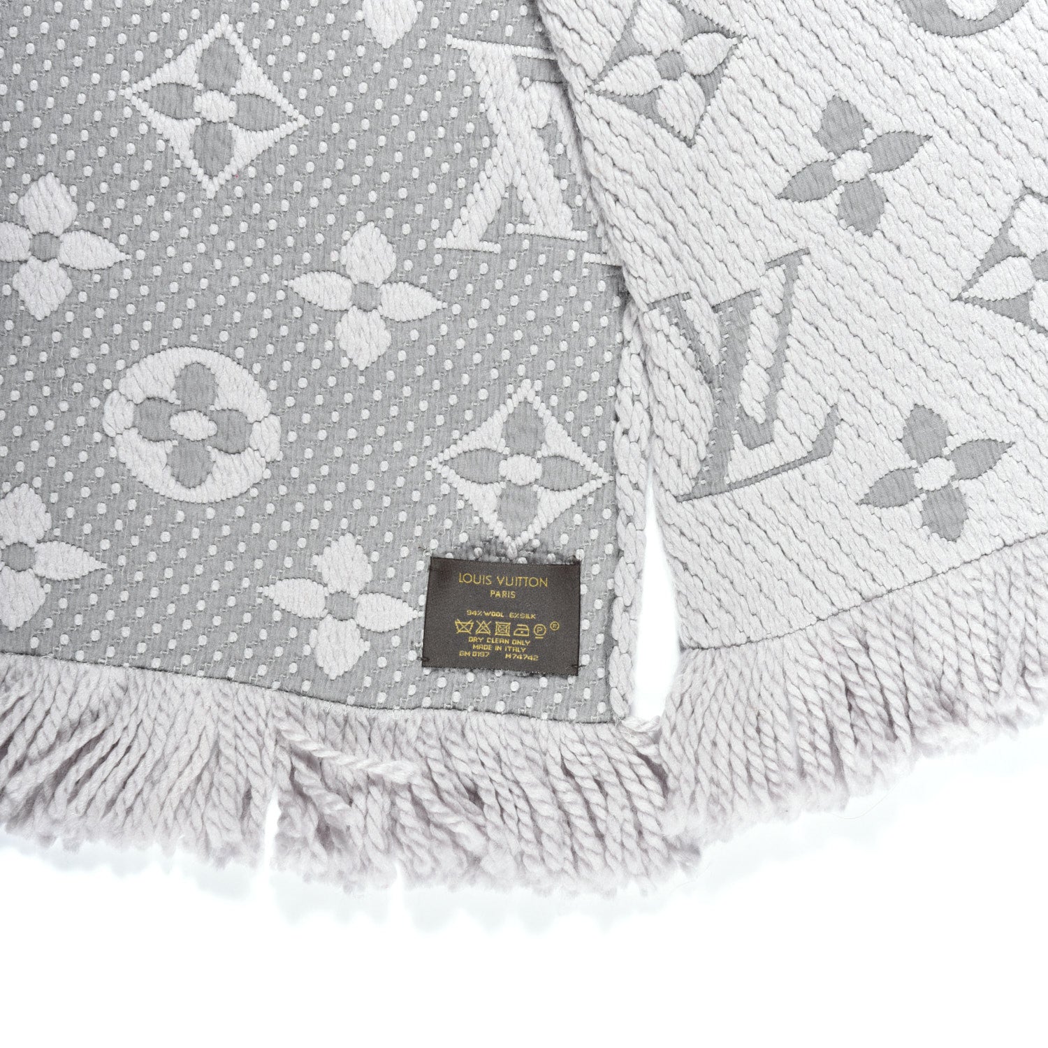 Louis Vuitton Wool Silk Logomania Scarf Pearl Grey 4 of 4