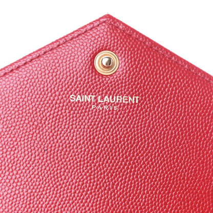 Saint Laurent Grain De Poudre Matelasse Chevron Monogram Chain Wallet New Red 6 of 8
