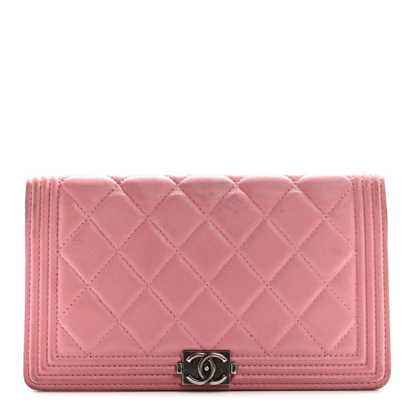 Lambskin Quilted Boy Yen Wallet Pink