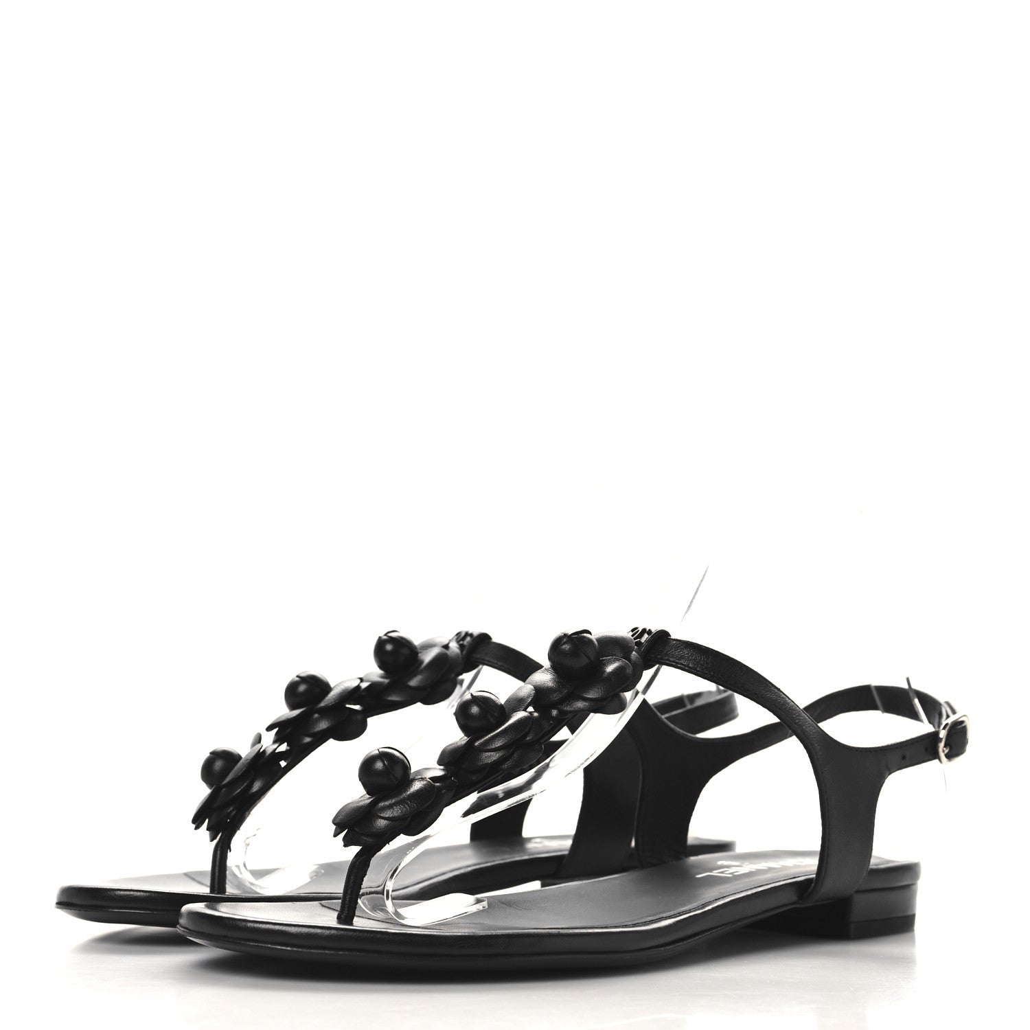 Chanel Calfskin Camellia Thong Sandals 39.5 Black 4 of 9