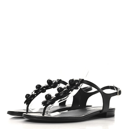 Chanel Calfskin Camellia Thong Sandals 39.5 Black 4 of 9
