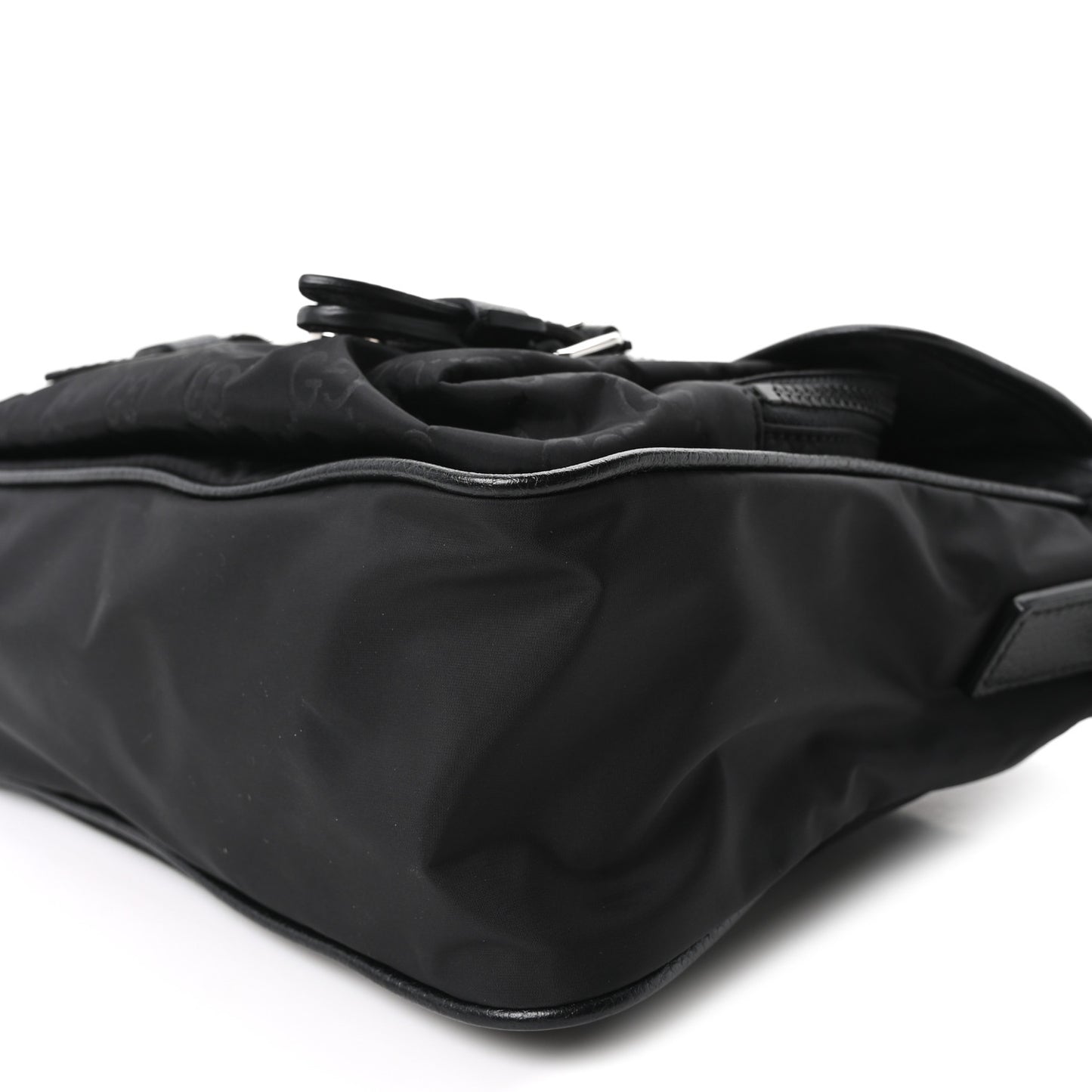 Nylon Monogram Double Buckle Flap Messenger Bag Black