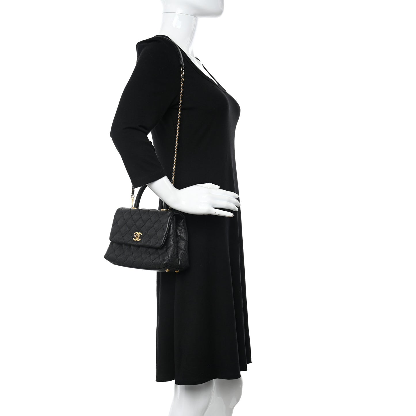 Caviar Quilted Mini Coco Handle Flap Black
