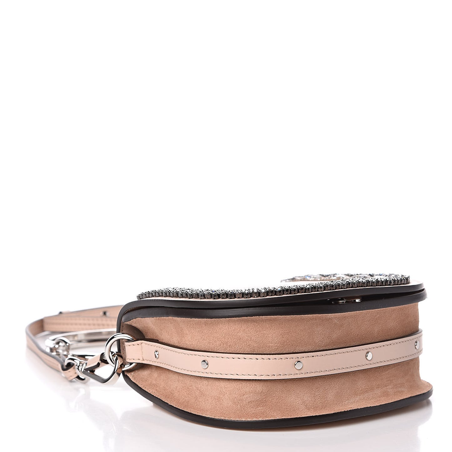 Calfskin Crystal Embellished Small Nile Bracelet Bag Cement Pink