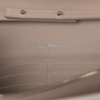 Saint Laurent Grain De Poudre Matelasse Chevron Monogram Chain Wallet Pink and White 6 of 10