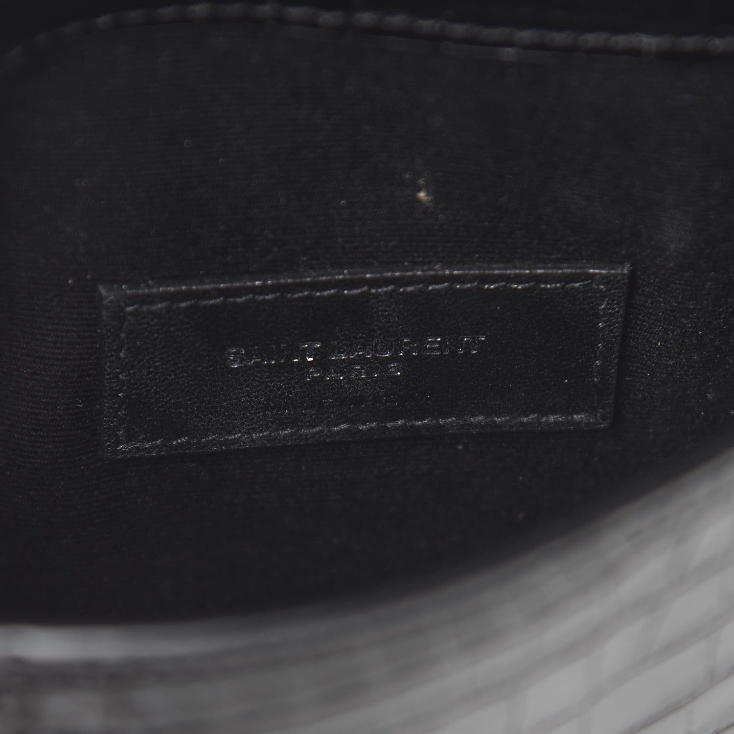 Saint Laurent Calfskin Crocodile Embossed Monogram Uptown Baby Pouch Black 7 of 8