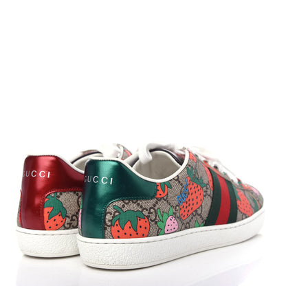 Gucci GG Supreme Monogram Strawberry Web Womens Ace Sneakers 38 Beige Multicolor Red Green 4 of 11