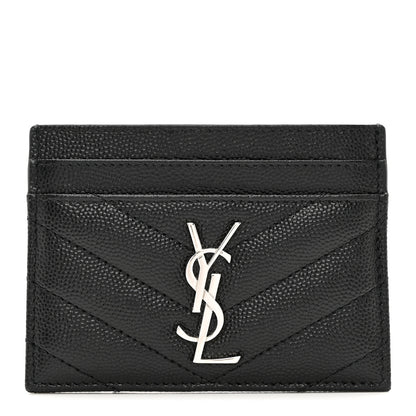 Saint Laurent Grain De Poudre Matelasse Chevron Monogram Credit Card Case Black 1 of 7