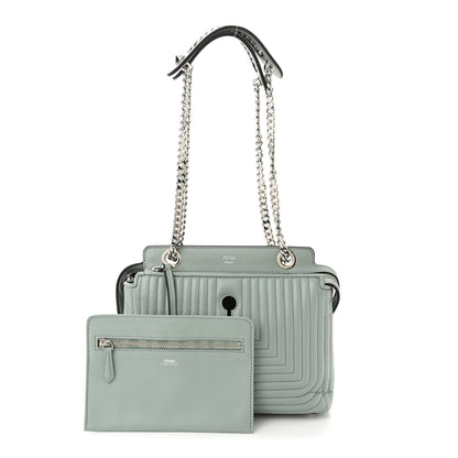 Fendi Shiny Nappa Trapuntata Small DotCom Click Top Handle Chain Satchel Light Blue 3 of 11