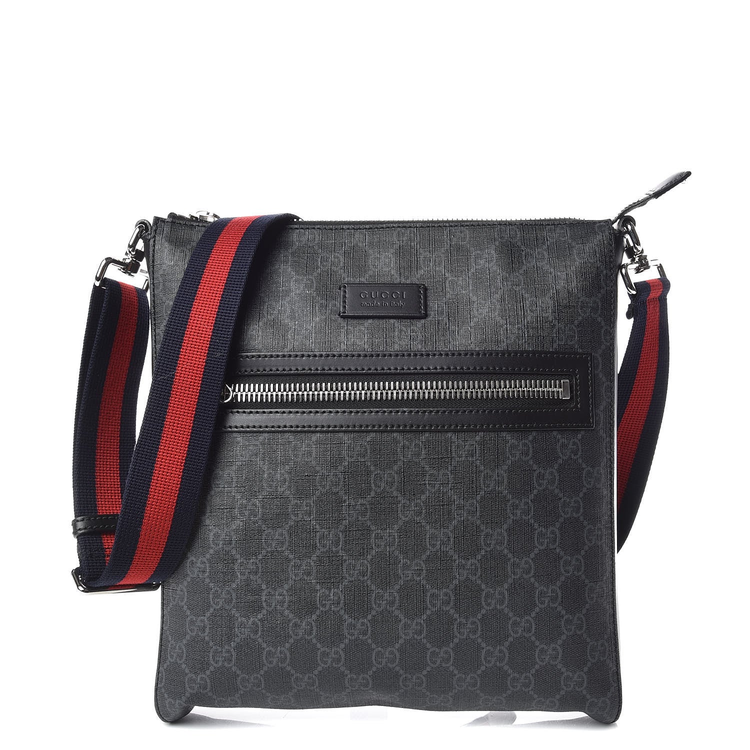 Gucci GG Supreme Monogram Appia Calfskin Web Flat Messenger Bag Black Grey 1 of 9