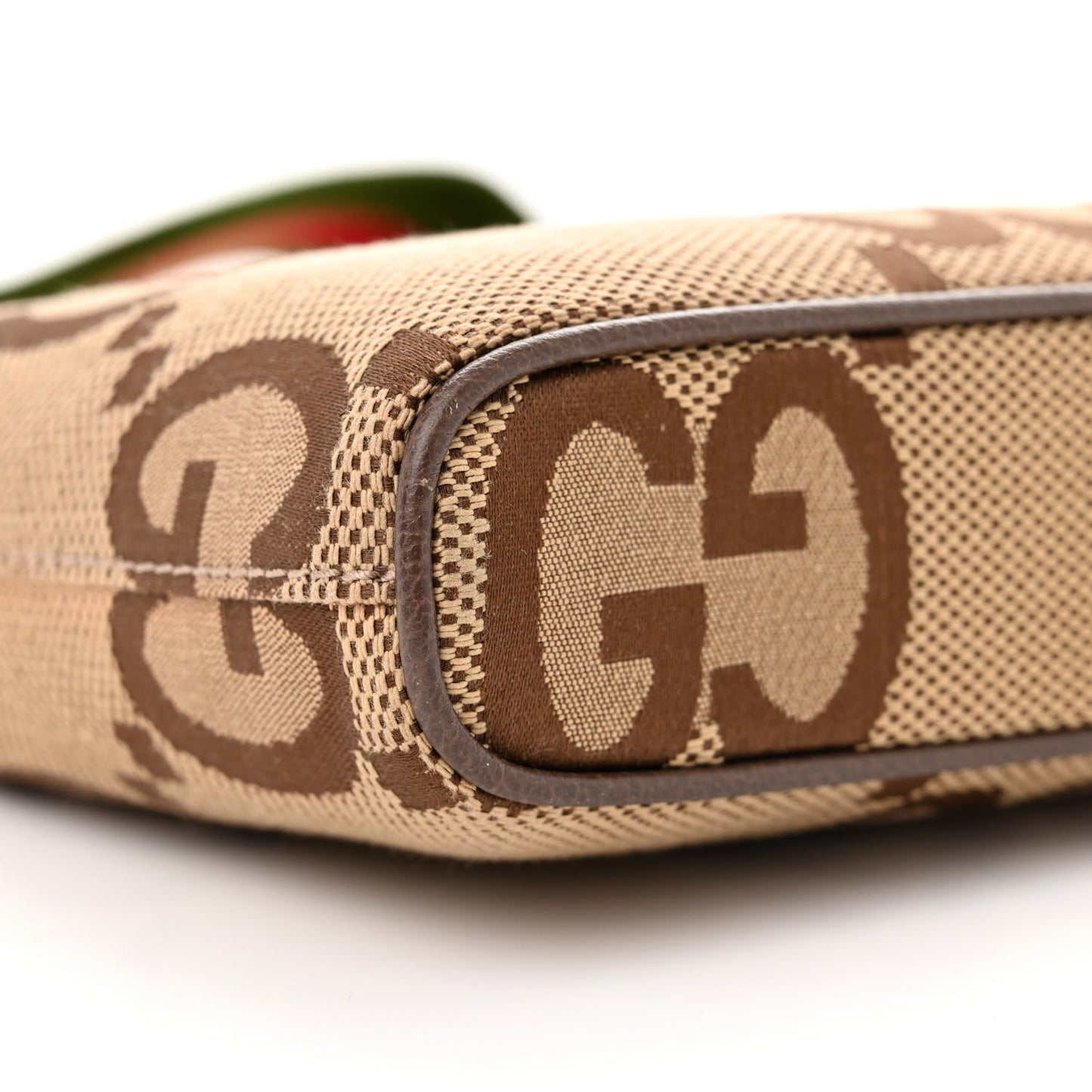 Monogram Jumbo GG Textured Dollar Calfskin Web Wristlet Messenger Bag Camel Ebony New Acero