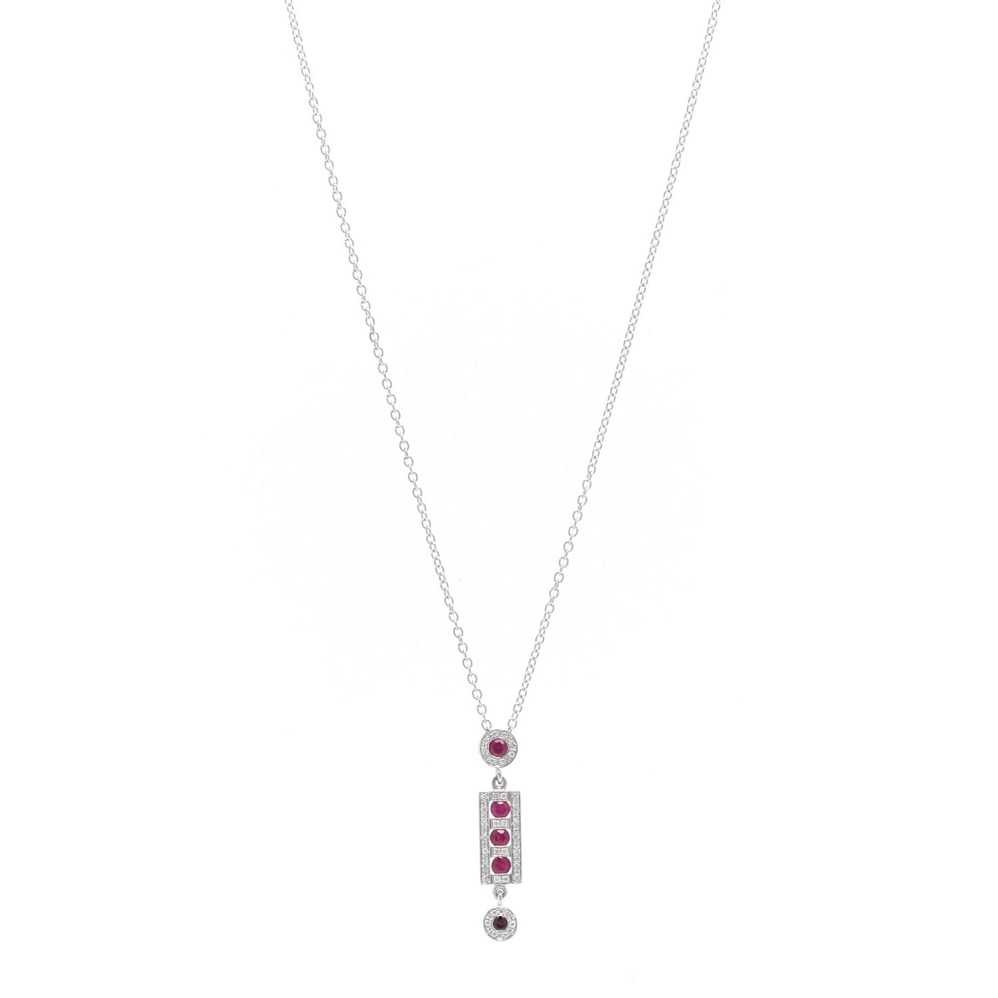 18K White Gold Diamond Ruby Belle Opaque Pendant Necklace