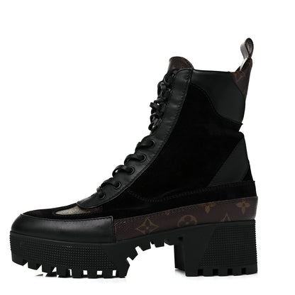 Louis Vuitton Suede Calfskin Monogram Laureate Platform Desert Boots 39.5 Black 1 of 7