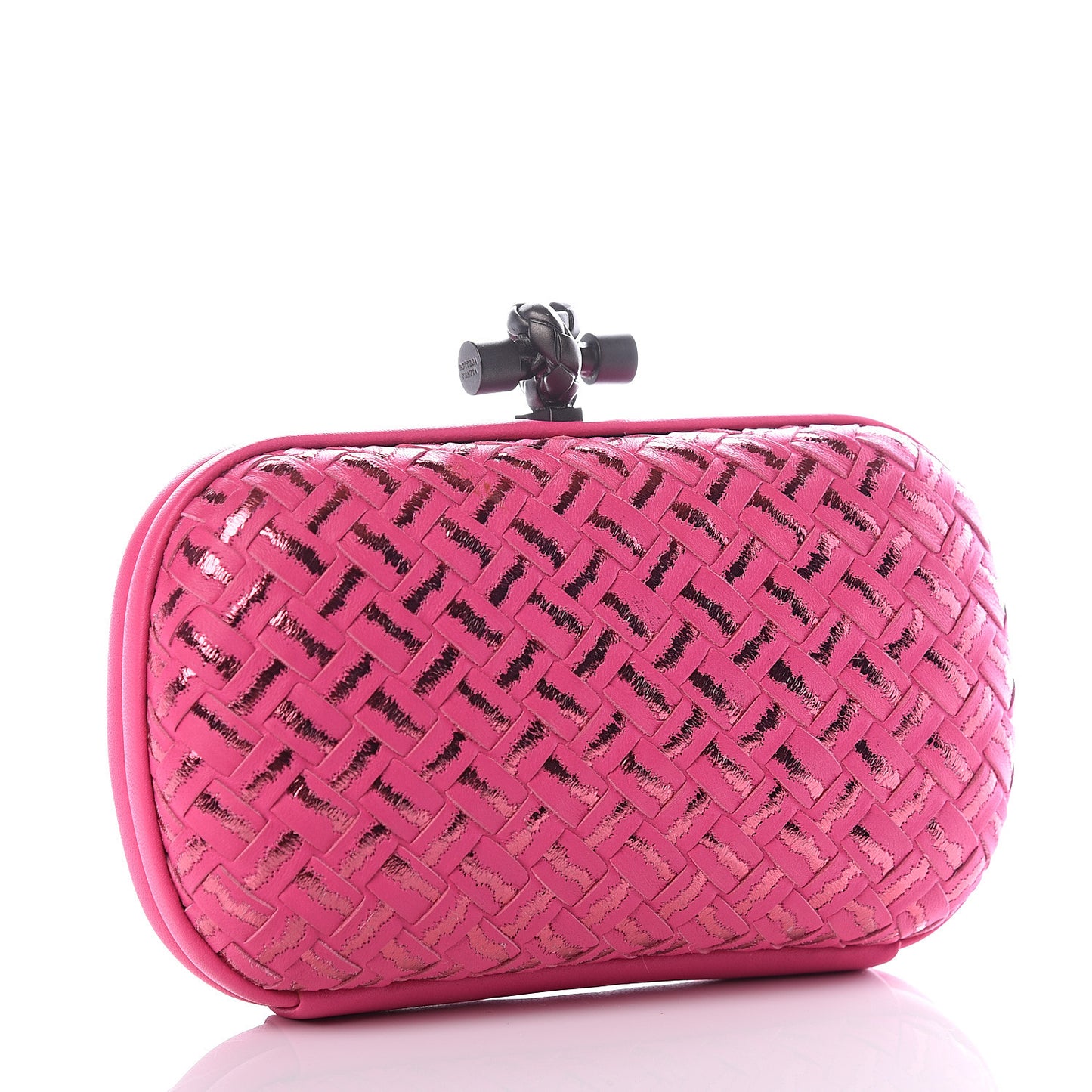 Nappa Intrecciato Metallic Placcato Knot Clutch Rose Shock