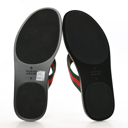 Gucci Nylon Calfskin Web Mens Thong Sandals 8 Green Red Black 5 of 7