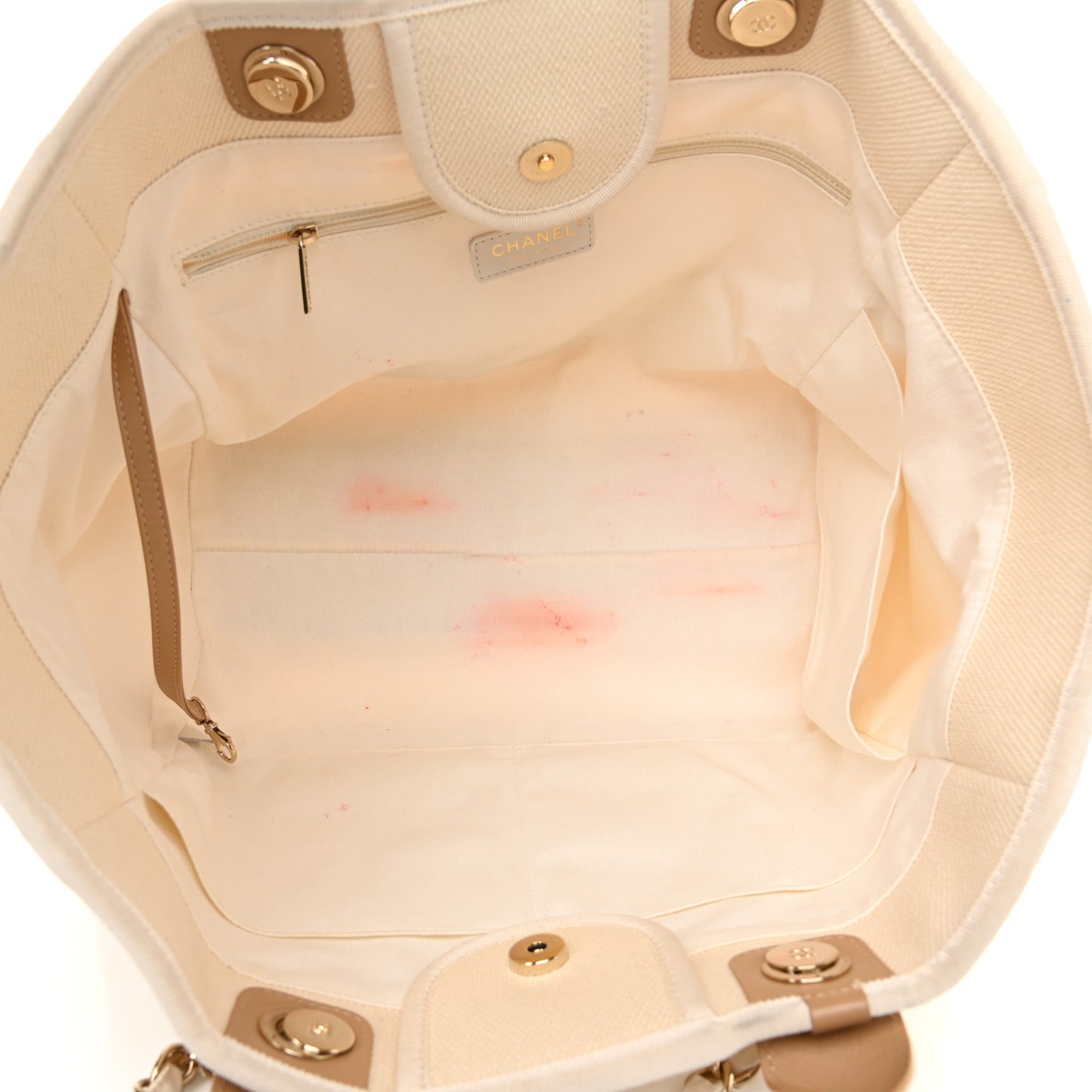 Canvas Pearl Medium Deauville Tote Ecru Beige