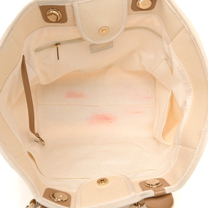 Chanel Canvas Pearl Medium Deauville Tote Ecru Beige 5 of 11