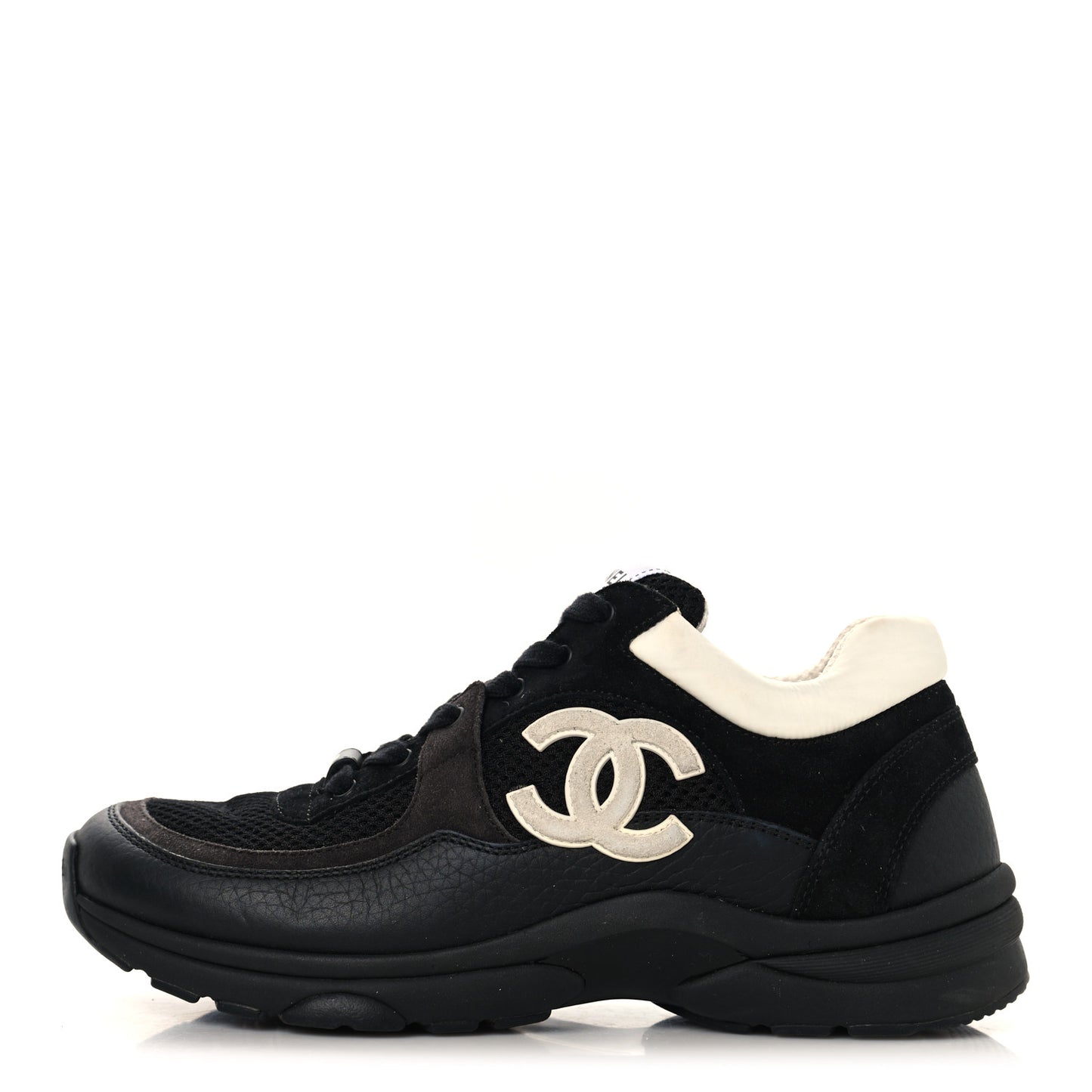 Mesh Suede Grained Calfskin Womens CC Sneakers 37.5 Black White