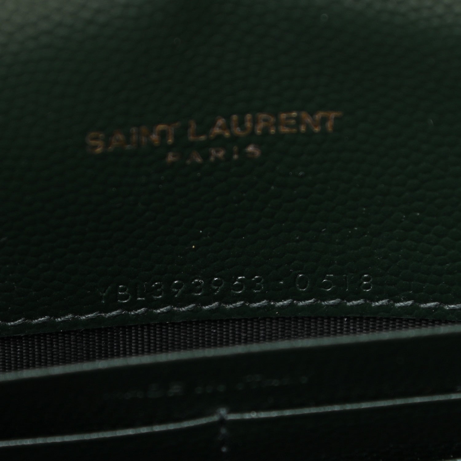 Saint Laurent Grain De Poudre Matelasse Chevron Monogram Envelope Chain Wallet Dark Green 7 of 10
