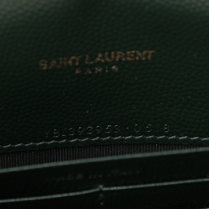 Saint Laurent Grain De Poudre Matelasse Chevron Monogram Envelope Chain Wallet Dark Green 7 of 10