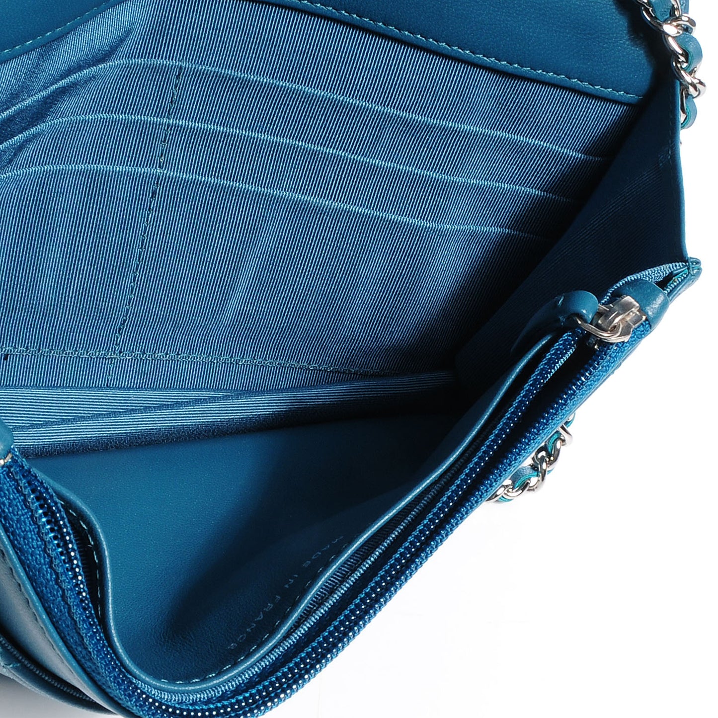 Lambskin Quilted CC Wallet On Chain Turquoise