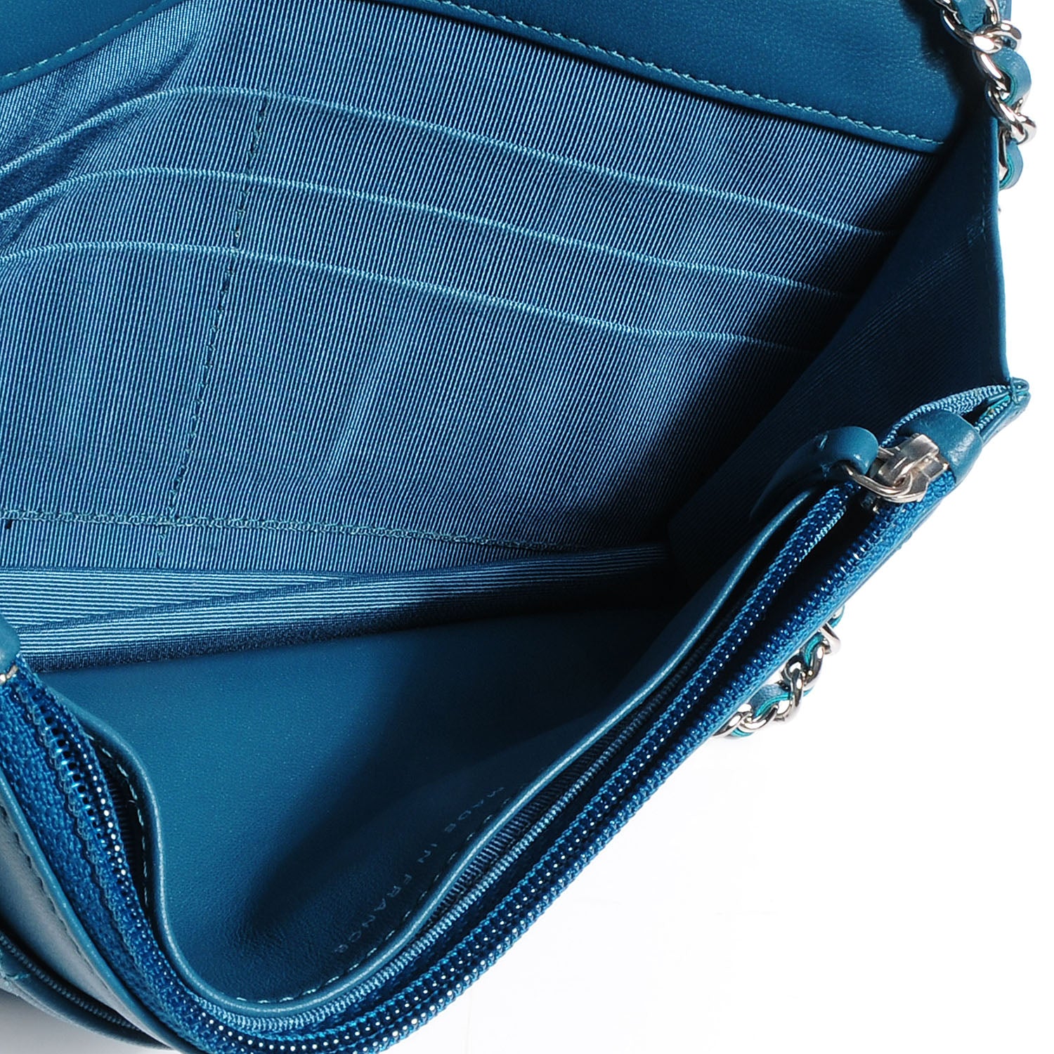 Chanel Lambskin Quilted CC Wallet On Chain Turquoise 7 of 9