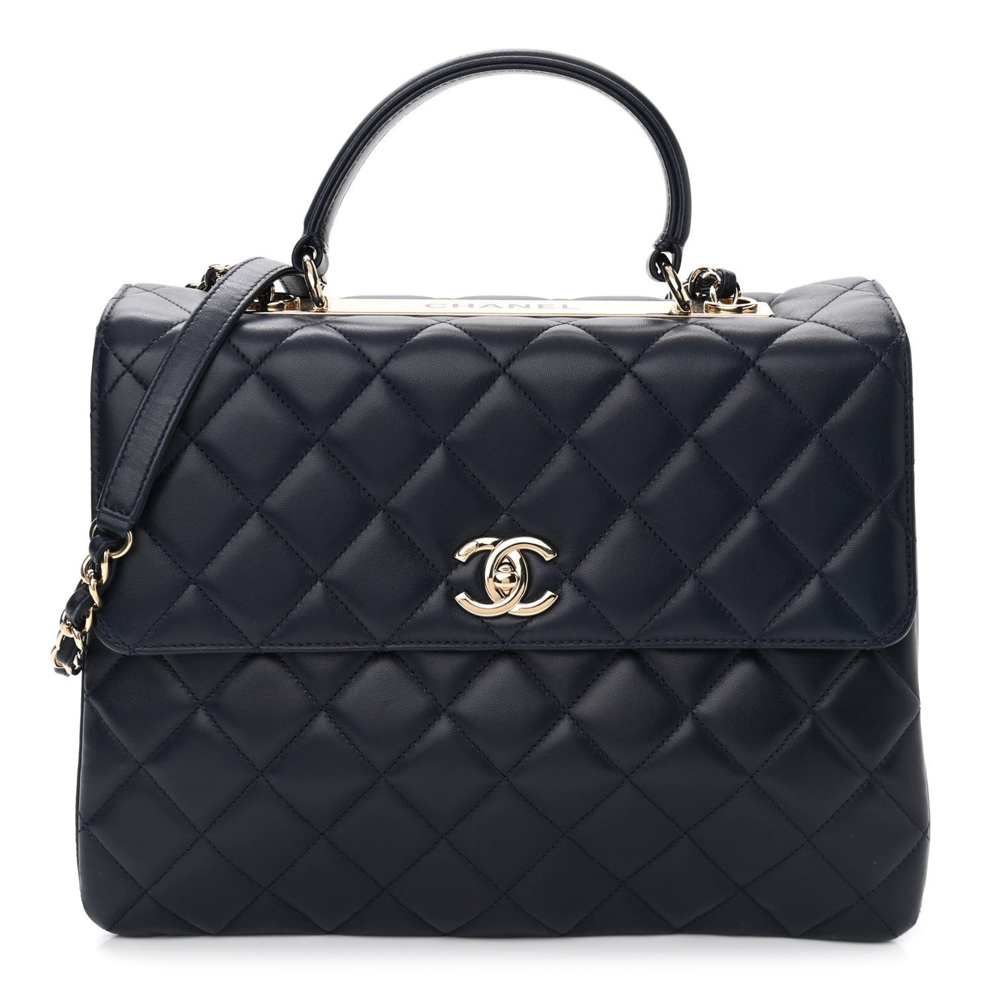 Lambskin Quilted Large Trendy CC Flap Dual Handle Bag Navy Blue