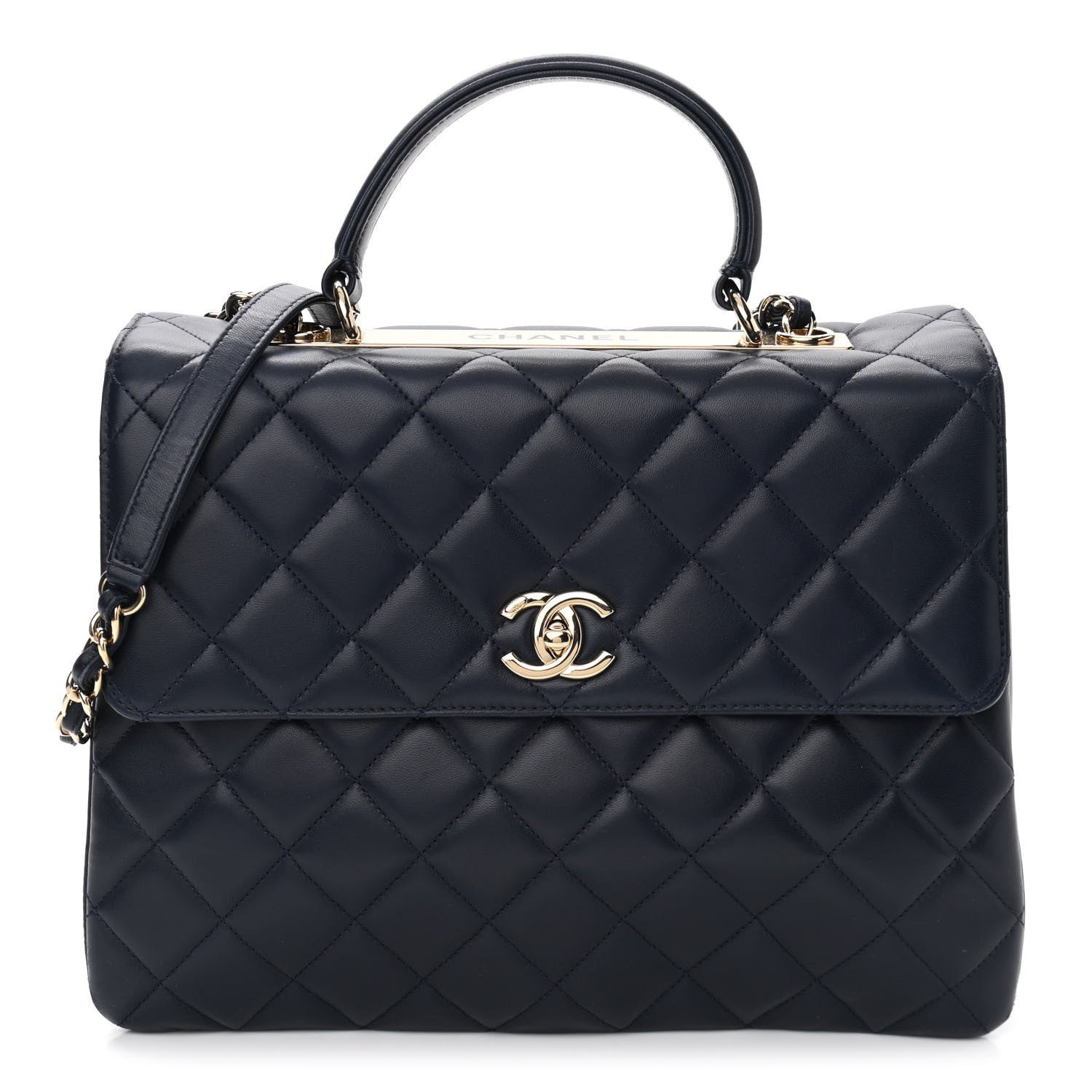 Chanel Lambskin Quilted Large Trendy CC Flap Dual Handle Bag Navy Blue 1 of 10