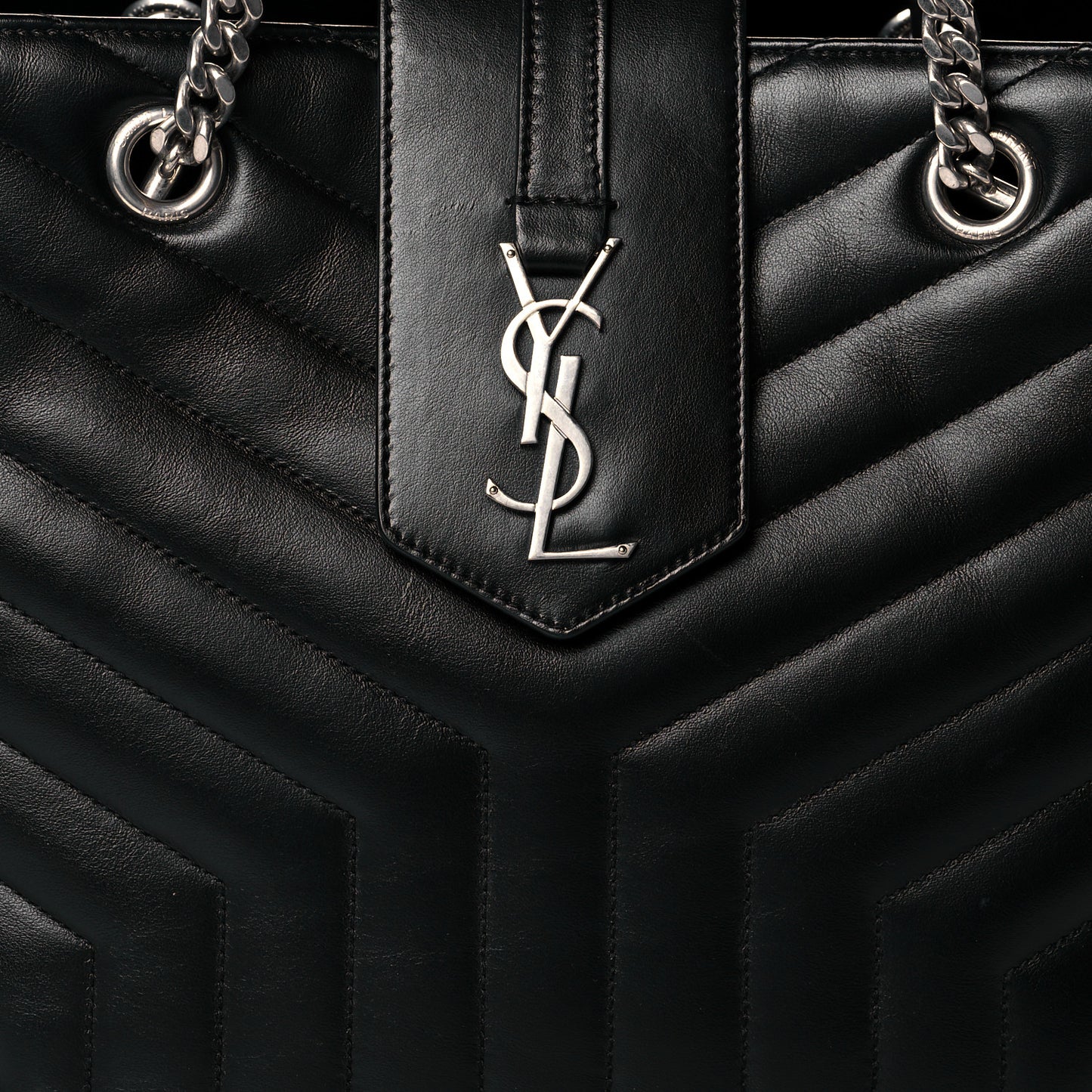 Calfskin Y Quilted Monogram Large Loulou Shopper Black