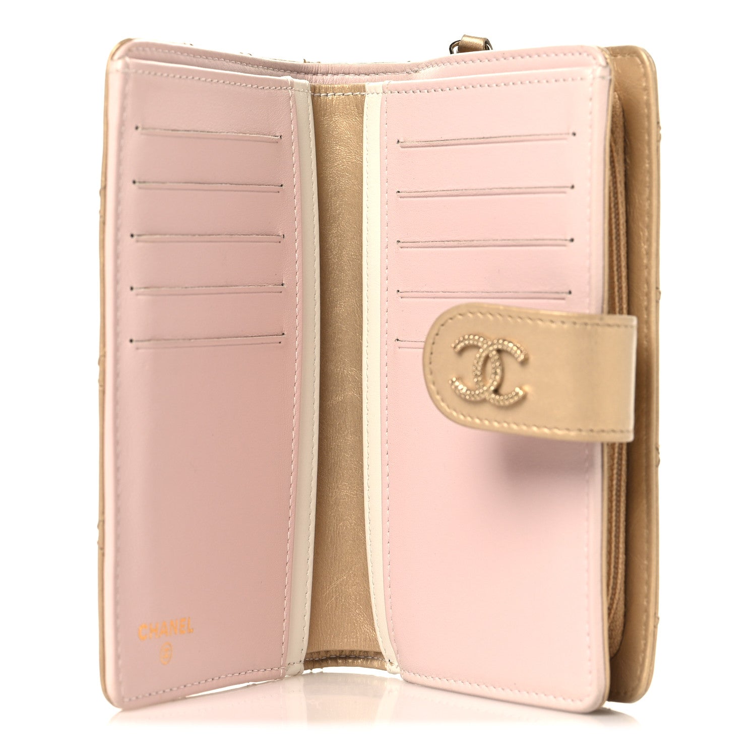 Chanel Metallic Calfskin Quilted Brilliant Zipped Pocket Wallet Gold 5 of 11