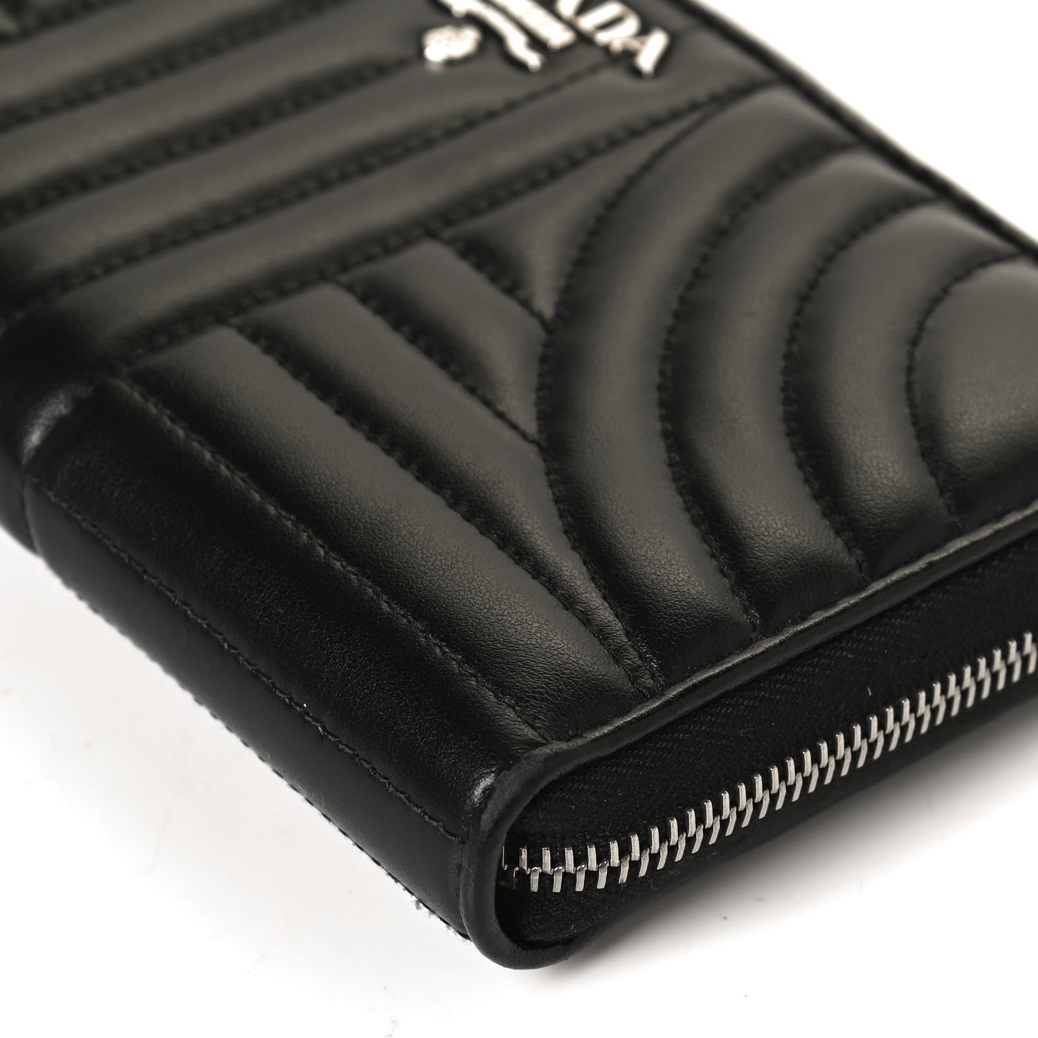 Prada Soft Calfskin Diagramme Zip Around Wallet Black 11 of 13