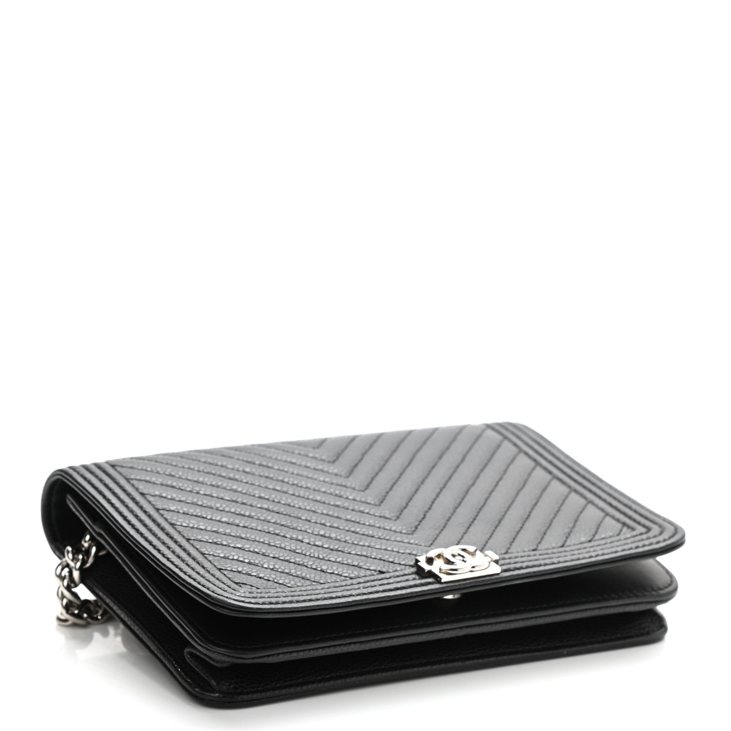 Chanel Caviar Chevron Quilted Boy Wallet On Chain WOC Black 4 of 13