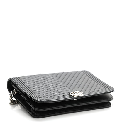 Chanel Caviar Chevron Quilted Boy Wallet On Chain WOC Black 4 of 13
