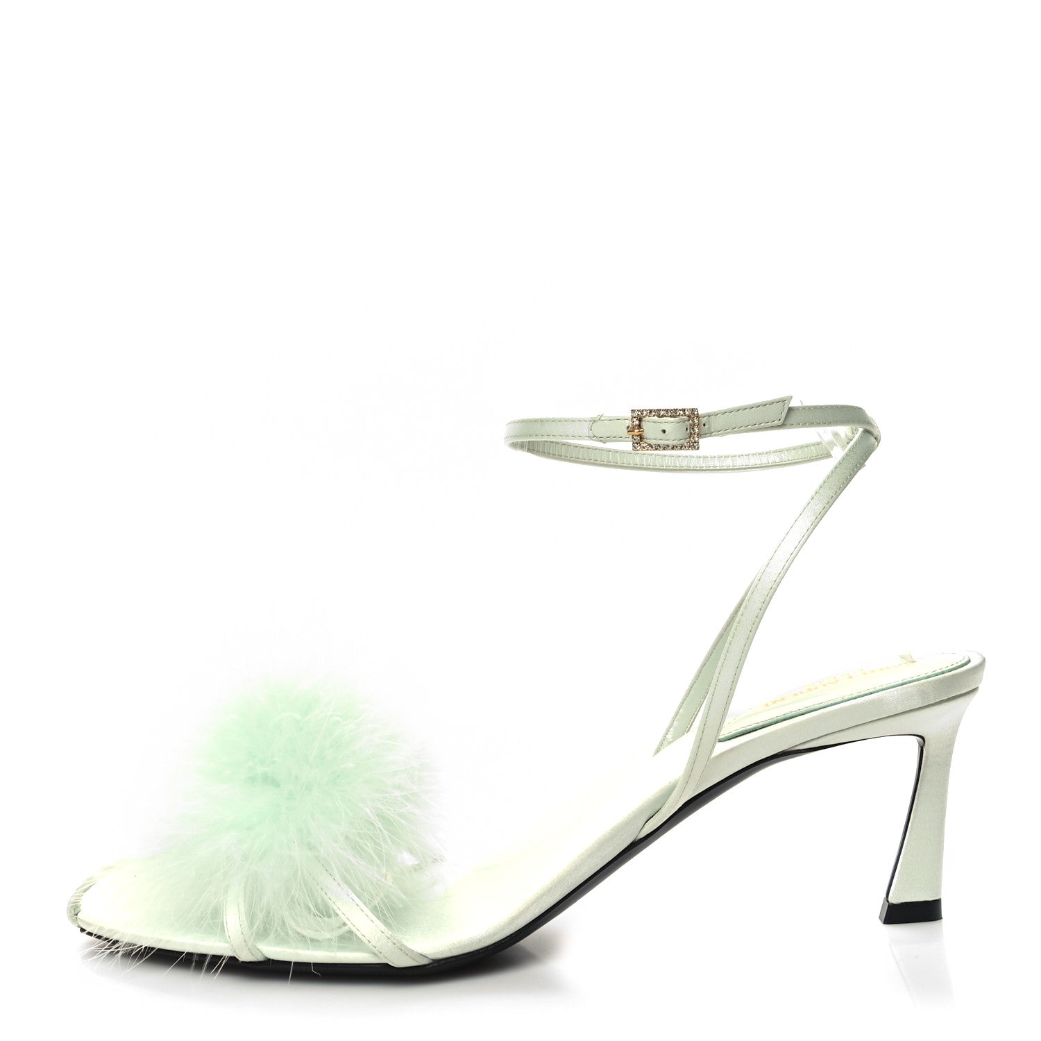 Saint Laurent Cepe Satin Mae Feathered Sandals Slight 40 Green 1 of 7