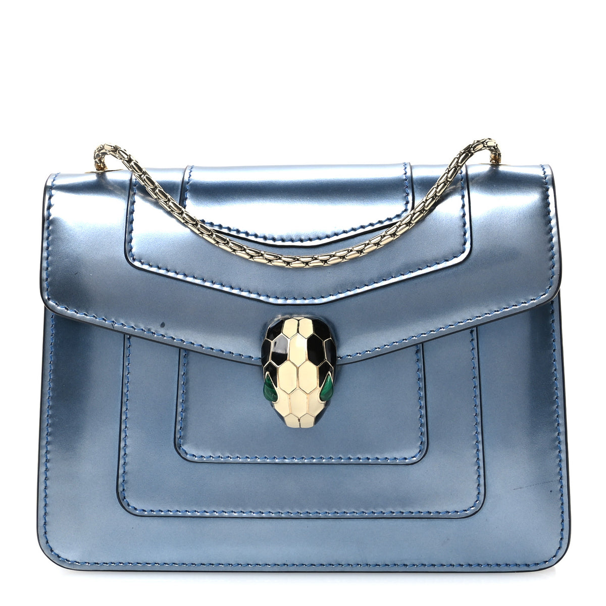Metallic Calfskin Small Serpenti Forever Snake Strap Crossbody Bag Blue
